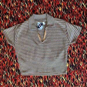 Vintage 1970s Retro Striped Crop Top With Zipper Detail